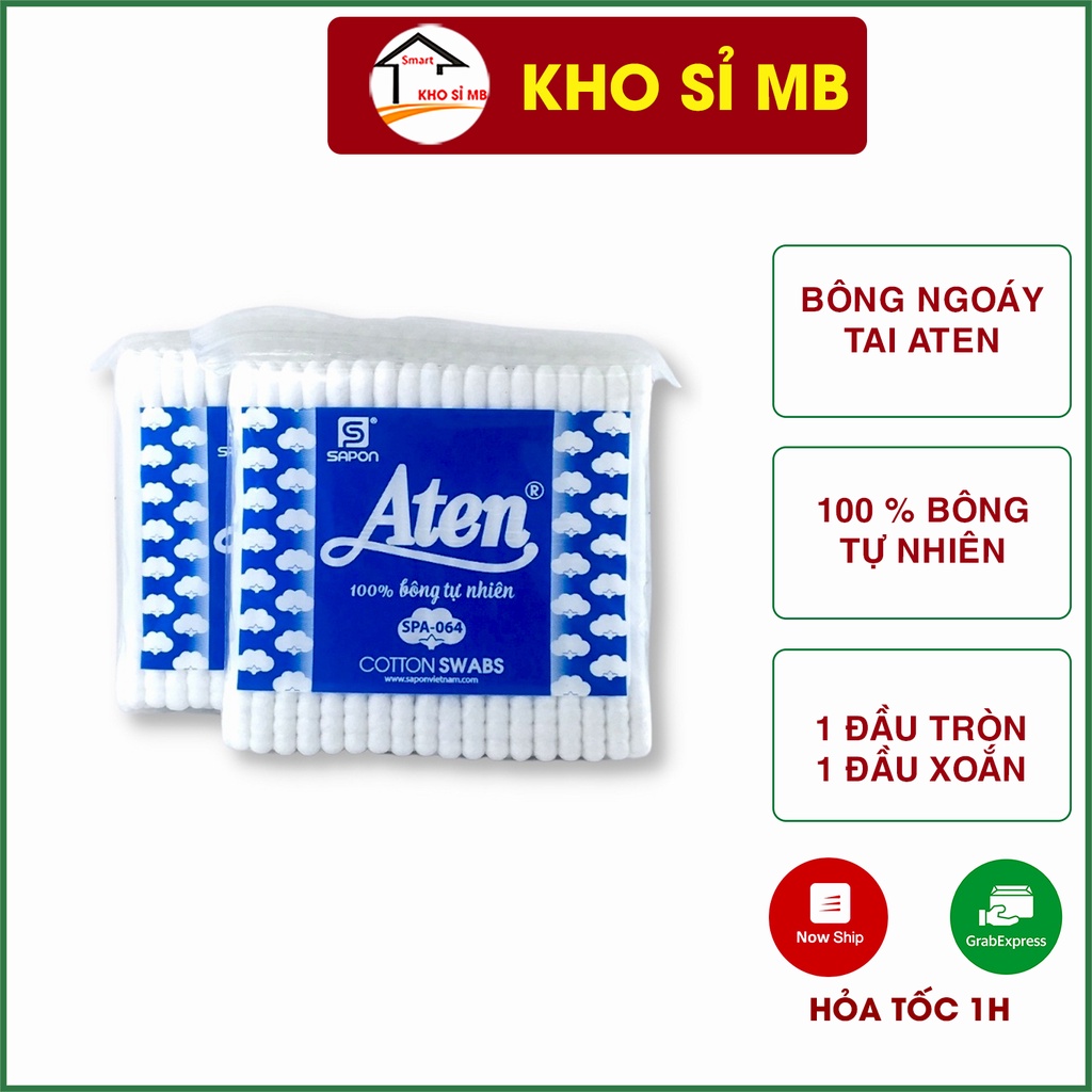 Tăm bông aten kháng khuẩn người lớn, vệ sinh tai mũi