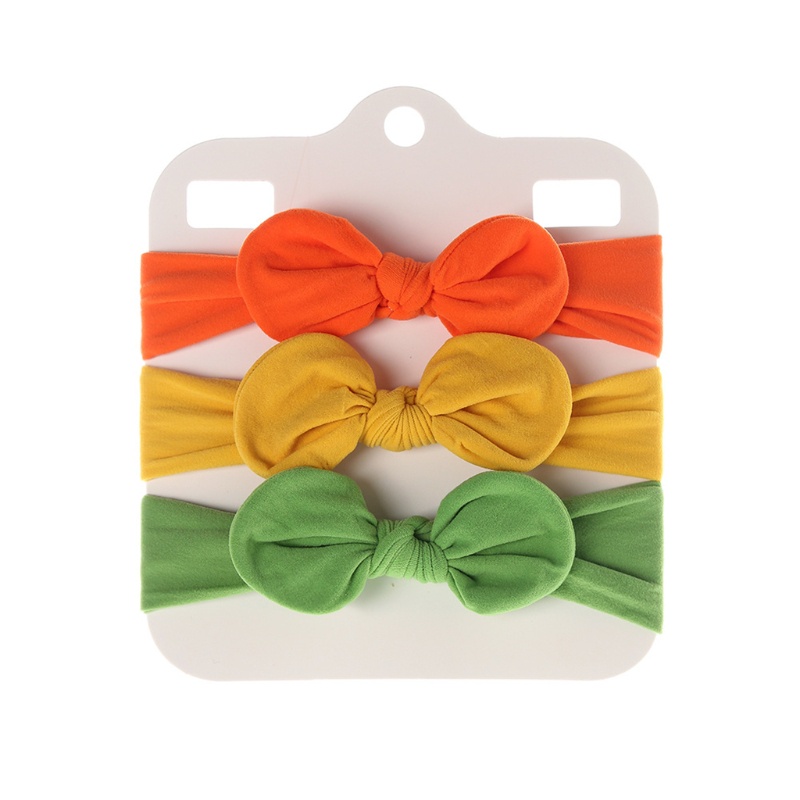 Bộ 3 Băng Đô Nơ Bằng Nylon Mềm Co Giãn Màu Trơn Cho Bé Gái
