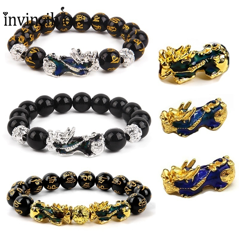 Vòng Đeo Tay Chuỗi Hạt Đá Obsidian Màu Sắc Thay Đổi Theo Nhiệt Độ Phong Thủy
