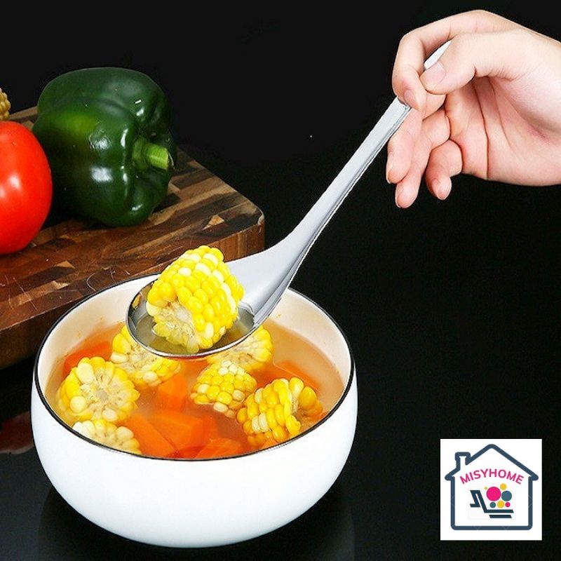 Muôi múc canh inox cán ngắn 26cm môi muỗng múc đá ăn lẩu thìa to Misyhome