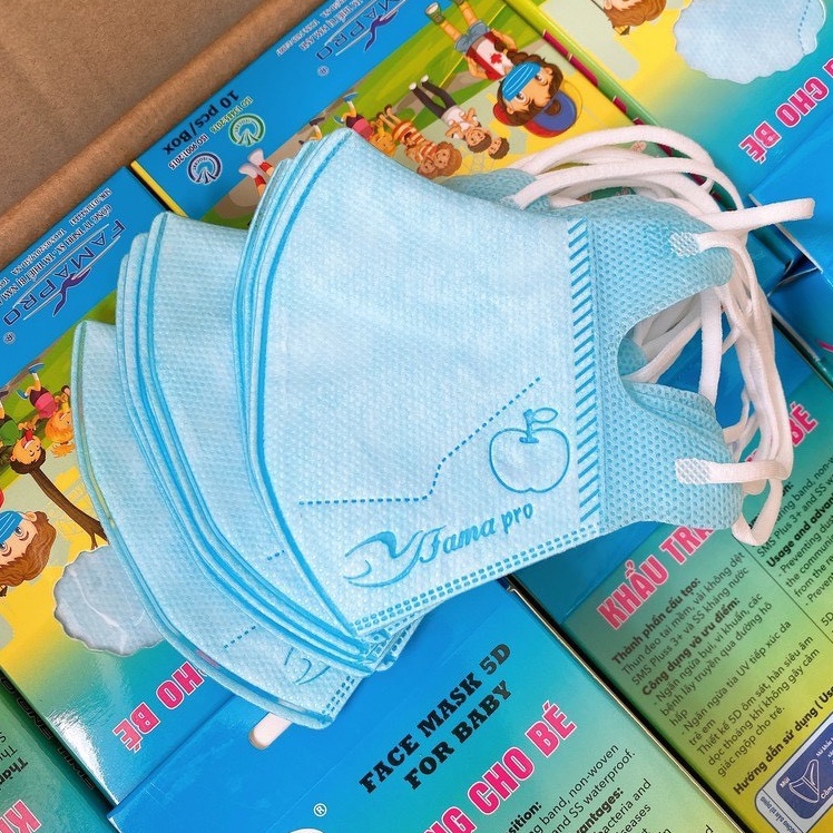 Hộp 10 Cái Khẩu Trang Cho Bé Dưới 10 Tuổi 5D KIDS FAMAPRO/ Khẩu Trang Y Tế Trẻ Em 3 Lớp Chống Bụi Mịn, Kháng Khuẩn