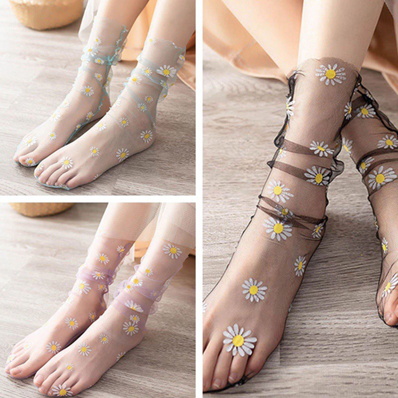 Vớ Voan Lưới Trong Suốt In Họa Tiết Hoa Cúc Ngọt Ngào Phong Cách Nhật Hàn Quyến Rũ Cho Nữ | BigBuy360 - bigbuy360.vn