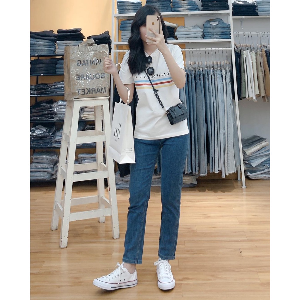Quần Jeans nữ màu xanh cơ bản, Hàng mới Lin Closet 2021