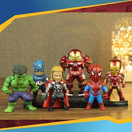 ĐỒ CHƠI 💖 Bộ Sưu Tập Mô Hình Nhân Vật Siêu Anh Hùng Marvel Bộ 6 Nhân Vật Avenger Mini Để Bàn - Siêu anh hùng