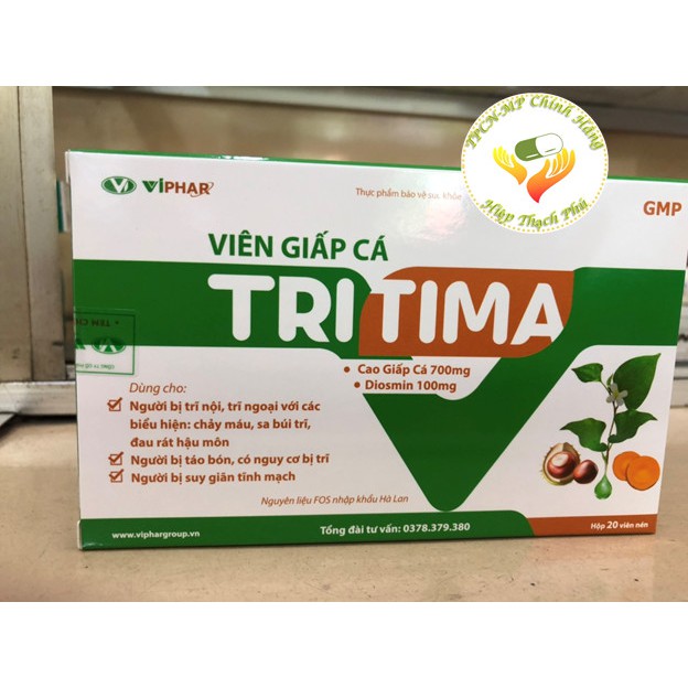 TRITIMA VIÊN GIẤP CÁ - hộp 20-viên Dùng cho người bị trĩ nội, trĩ ngoại với các biểu hiện: chảy máu, đau rát hậu môn...