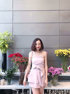 Jumsuit ống thắt nơ eo