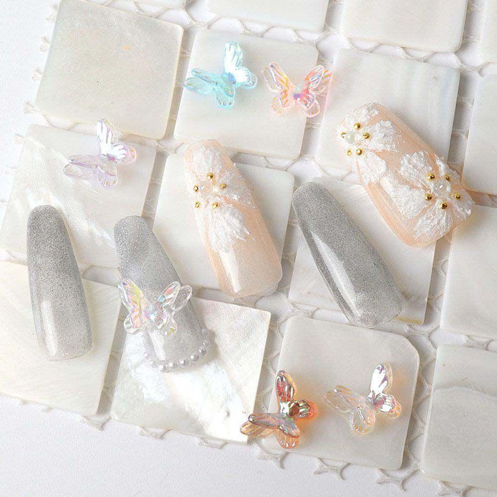 Bộ 5 Phụ Kiện Trang Trí Móng Nghệ Thuật Hình Bướm 3D Bằng Nhựa Resin Màu Sắc Cực Quang