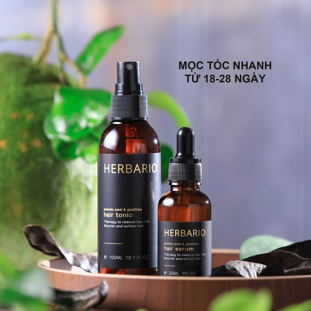 Combo nước xịt dưỡng tóc vỏ bưởi &amp; Bồ kết herbario 100ml + Serum mọc tóc vỏ bưởi &amp; Bồ kết herbario 30ml