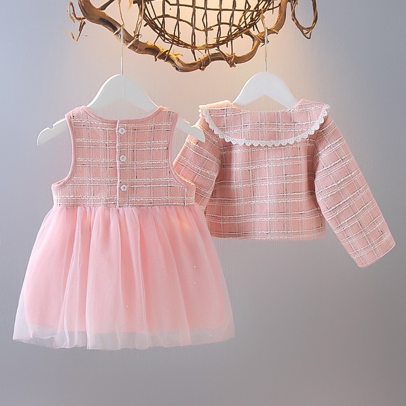 Set váy dạ sweet hồng dày dặn cho bé