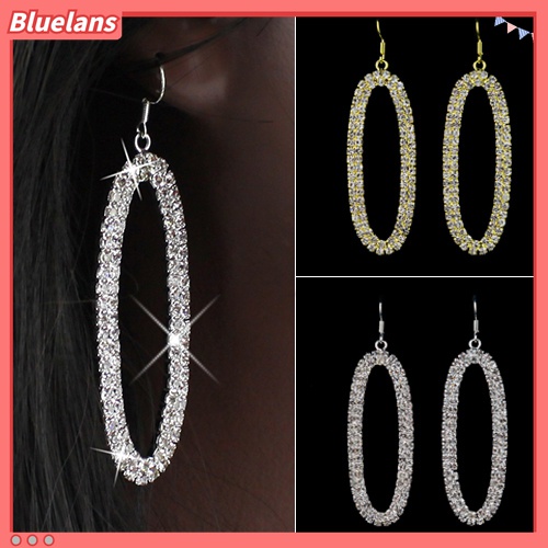 Khuyên tai hình bầu dục đính đá lấp lánh