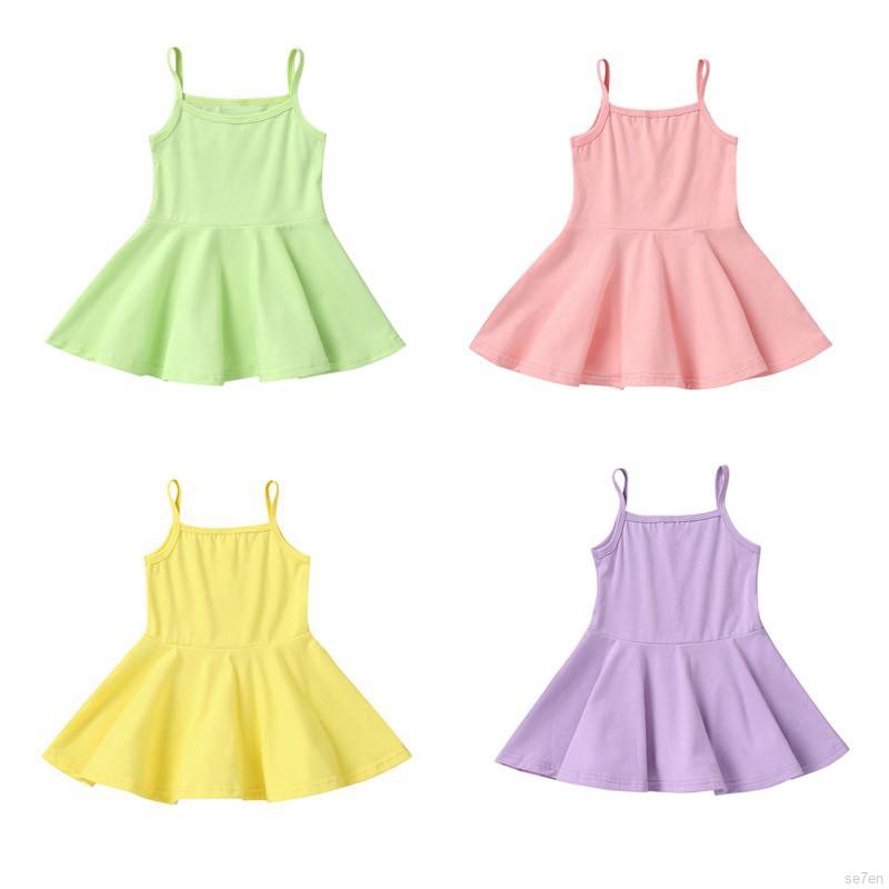 Đầm hai dây trơn màu xinh xắn dành cho bé gái