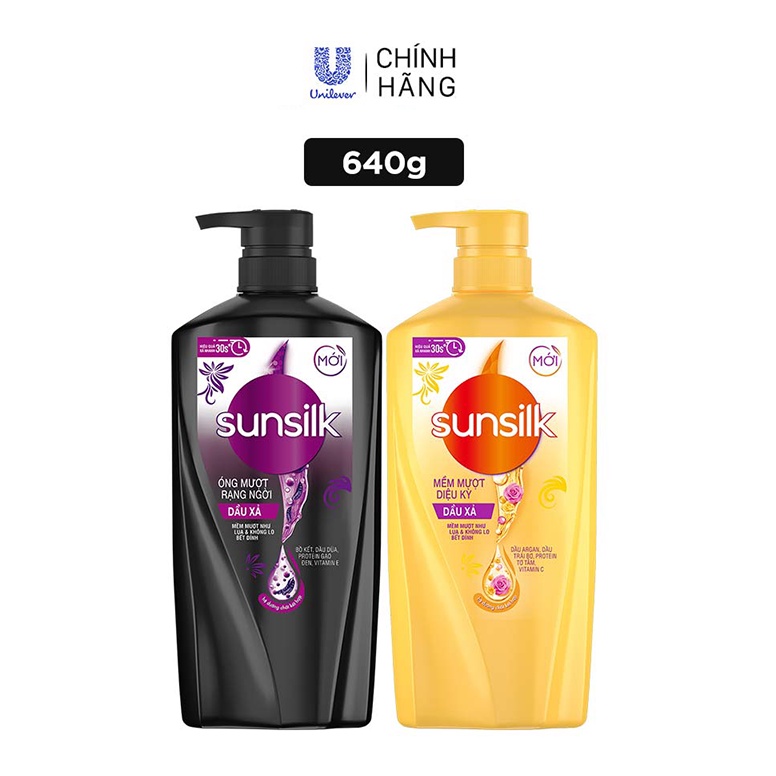 Dầu xả Sunsilk 640g giúp tóc mềm mượt, không lo bết dính với dưỡng chất thiên nhiên