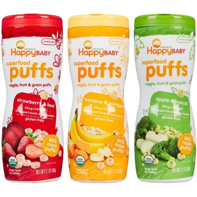 Bánh ăn dặm em bé HAPPY BABY ORGANIC PUFFS (Hủ nhựa cao 60g)