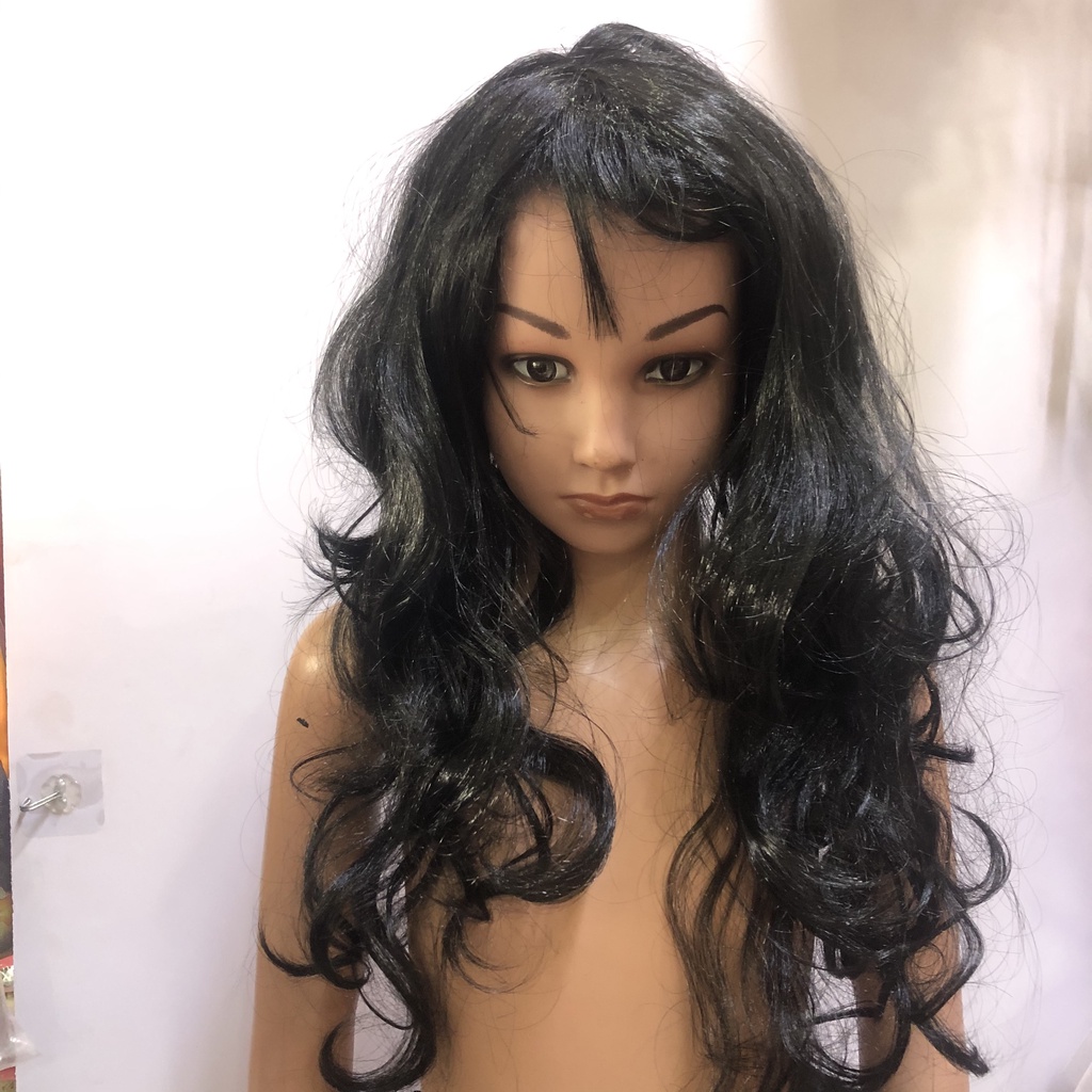 Tóc giả Cosplay hóa trang xoăn dài màu đen hóa trang Halloween cho người lớn và trẻ em