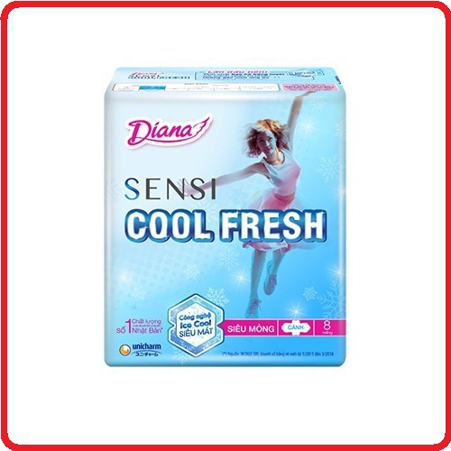 Băng Vệ Sinh Diana Sensi Cool Fresh mát vô cực 8 miếng siêu mỏng cánh 23cm