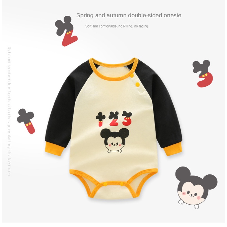Áo liền quần tam giác tay dài in họa tiết hoạt hình Mickey đáng yêu cho bé sơ sinh 0-18 tháng tuổi