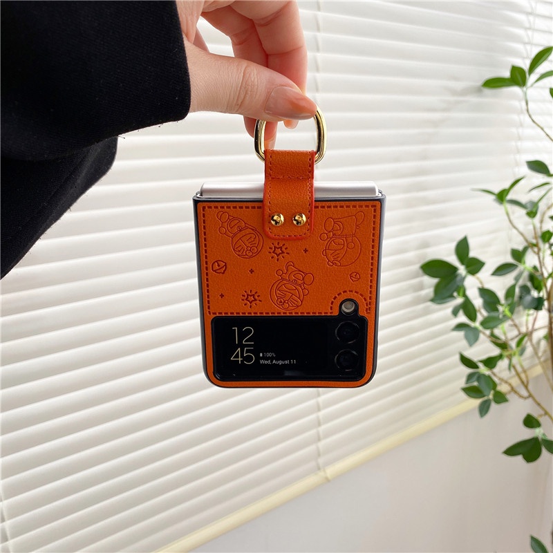 Ốp Điện Thoại Da PU Họa Tiết Hoạt Hình Doraemon Dễ Thương Có Giá Đỡ Cho Samsung Galaxy Z Flip 4 3 2 1 Samsung Z Flip3 5G