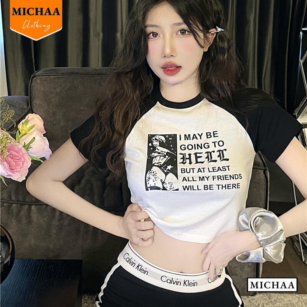 Áo Croptop Nữ HELL Tay Ngắn Ôm Body, Áo Thun Croptop Kiểu Sexy Chất Thun Borip - MICHAA CR58