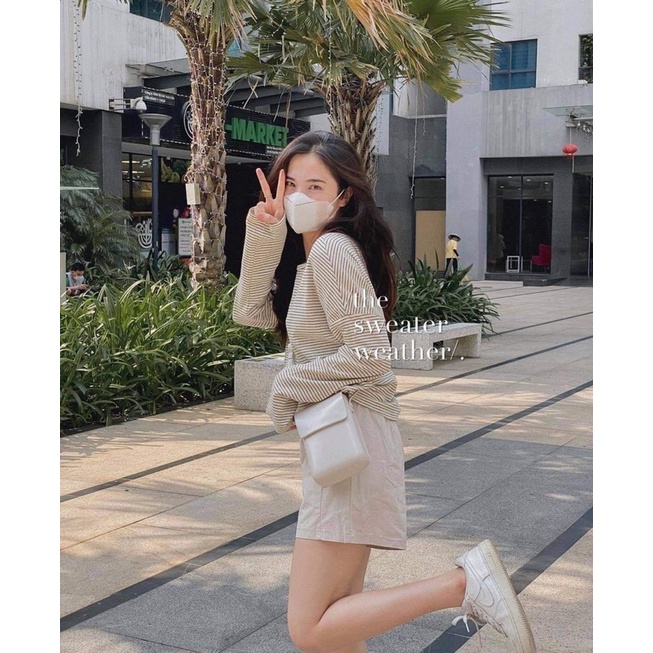 Set quần áo PHULA nữ 🌸 Set bộ áo dài tay kẻ ngang da cá và quần đùi short kaki be dành cho nữ [FREESHIP] | BigBuy360 - bigbuy360.vn