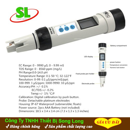 Bút đo pH, TDS, EC và nhiệt độ trong nước COM-300 HM Digital-USA