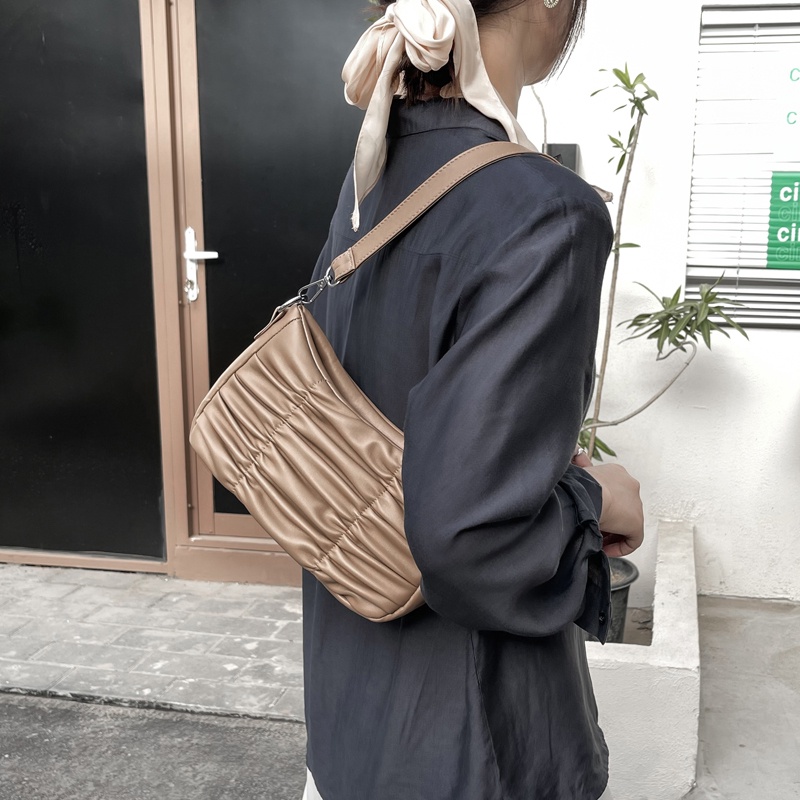 Túi Đeo Vai / Kẹp Nách 2 Ngăn Màu Trắng Phối Dây Xích Thời Trang Cho Nữ IELGY