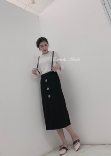 Chân váy dài vạt đính cúc