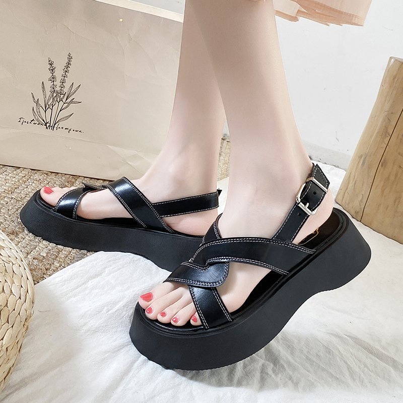 Giày sandal cao gót đan dây mũi vuông hở ngón một dây khóa thời trang cho nữ