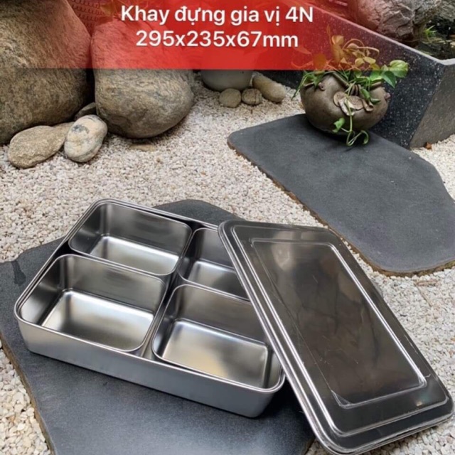 Khay inox đựng topping 4 ngăn 304