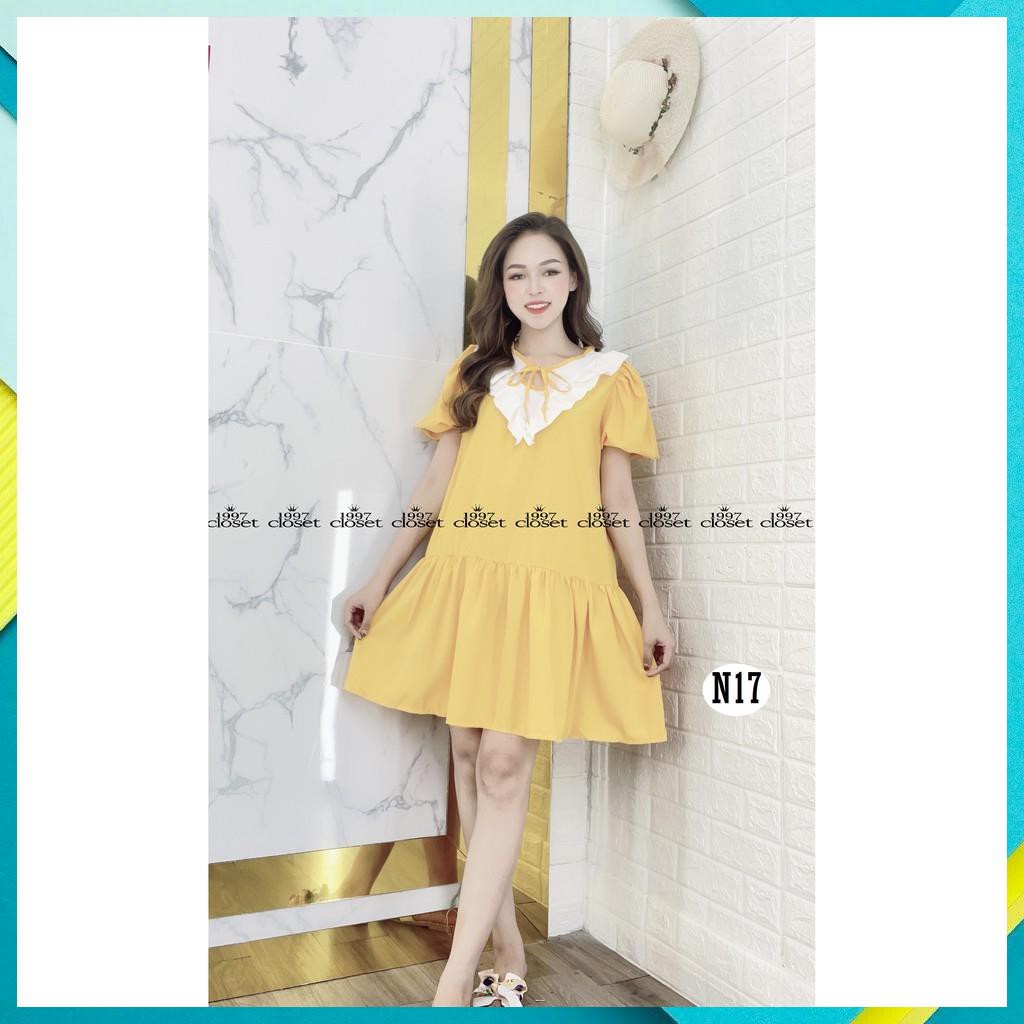 Đầm babydoll viền bèo siêu xinh & dễ thương, chất lụa mặc mát mịn bầu bí bon chen thả ga N17 - 1997C