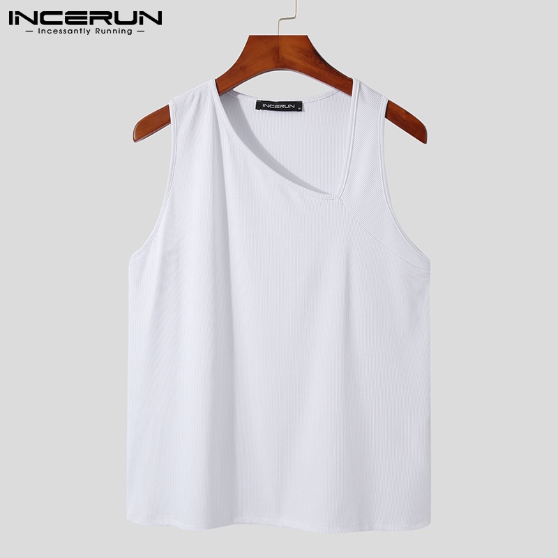 Áo INCERUN dệt kim không tay dáng ôm thiết kế cổ áo độc đáo thời trang cho nam