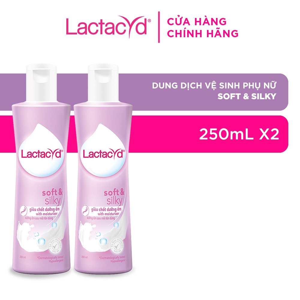 [Mã FMCGMALL -8% đơn 250k] Bộ 2 chai Dung Dịch Vệ Sinh Phụ nữ Lactacyd Soft &amp; Silky Dưỡng Ẩm 250ml/chai