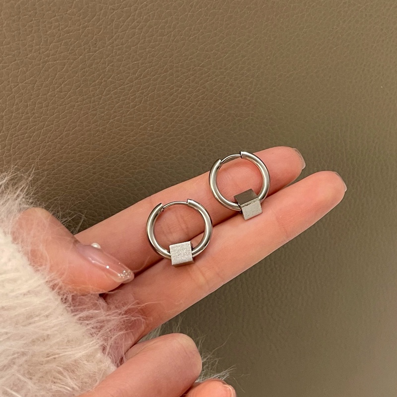 Khuyên Tai Bông Tai Nam Nữ Tròn Khối Lập Phương Thép Titan Không Gỉ H27