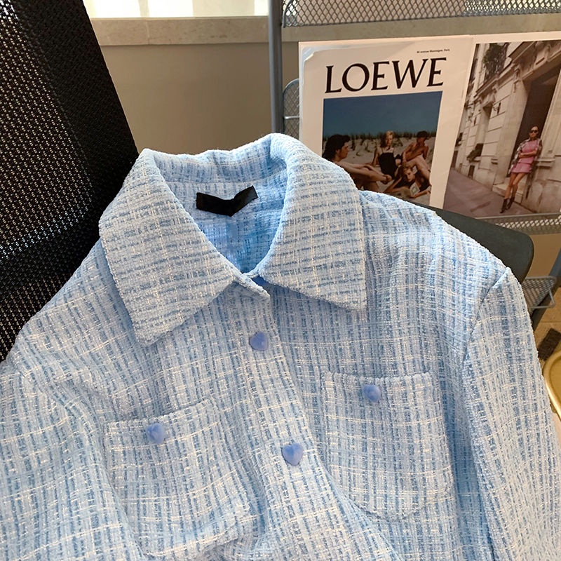 Áo Sơ Mi Ngắn Cổ Bẻ Cài Nút Hình Trái Tim Phong Cách Mới Thời Trang Xuân Thu Cho Nữ