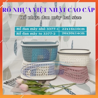 Rổ nhựa giả đan mây có quai cầm Việt Nhật, giỏ hoa 2 size màu pastel xinh xắn