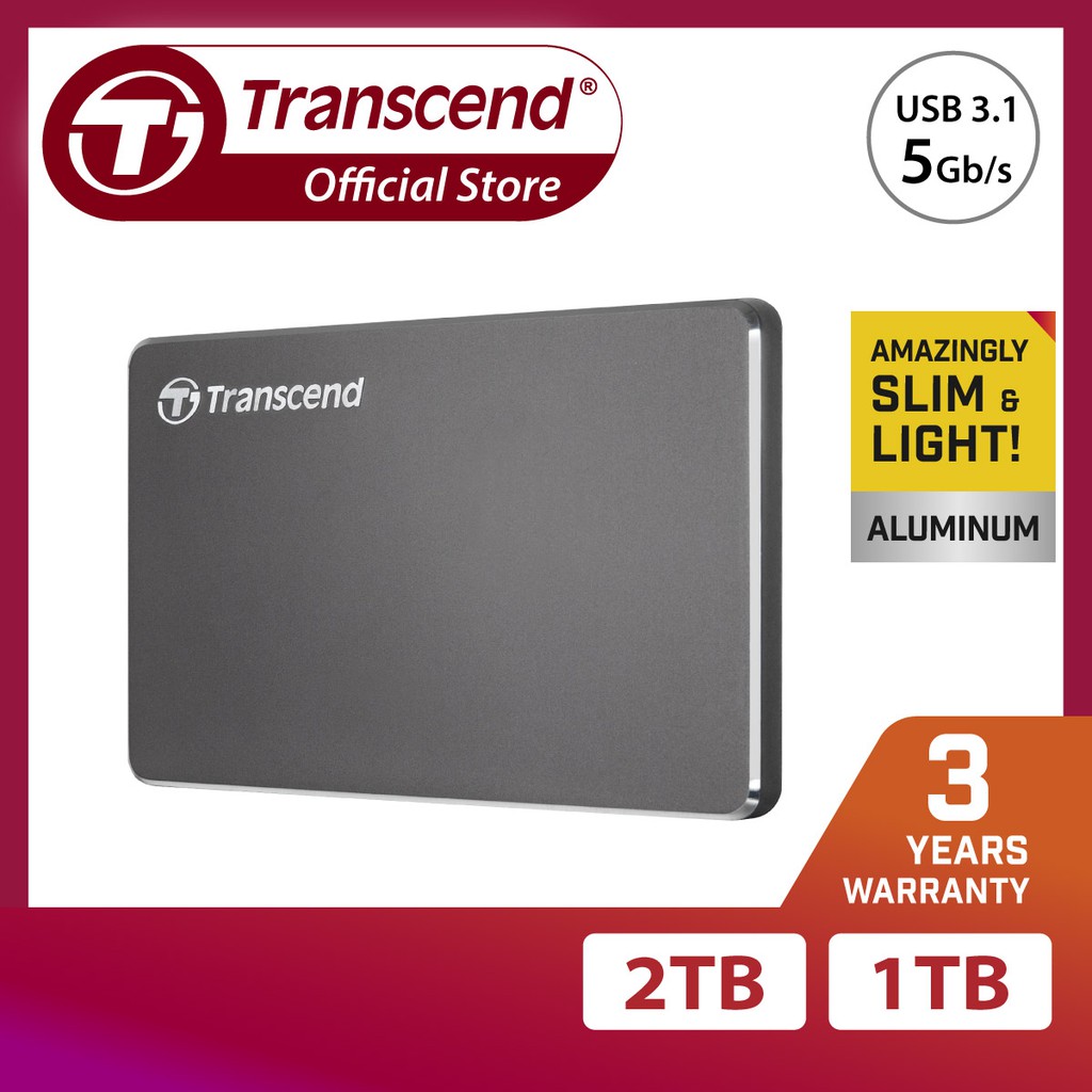 Ổ cứng di động 1 TB cho PC Transcend StoreJet® 25C3 Aluminum design Iron Gray
