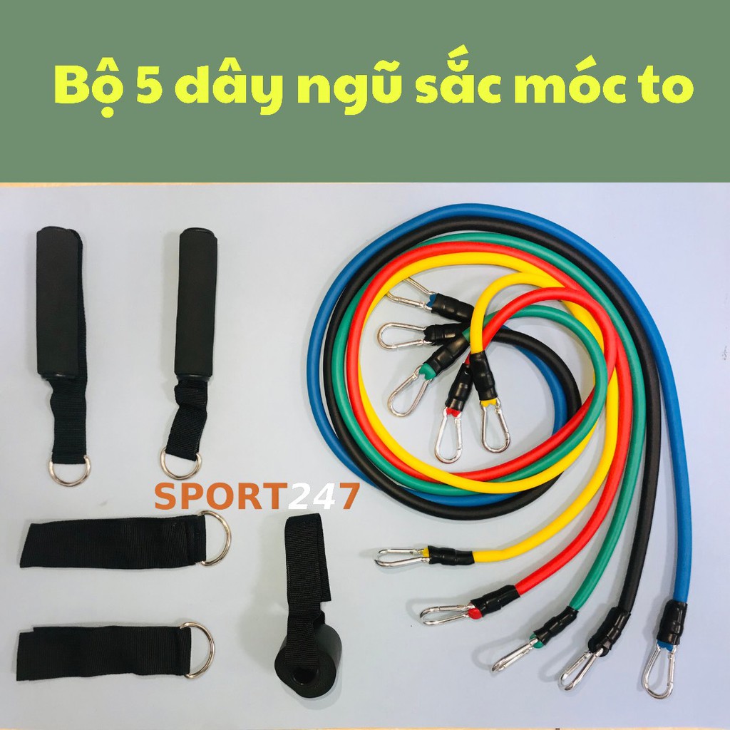 Bộ 5 dây ngũ sắc tập gym Full body, dụng cụ tập gym đa năng kéo đàn hồi tập thể hình cao cấp