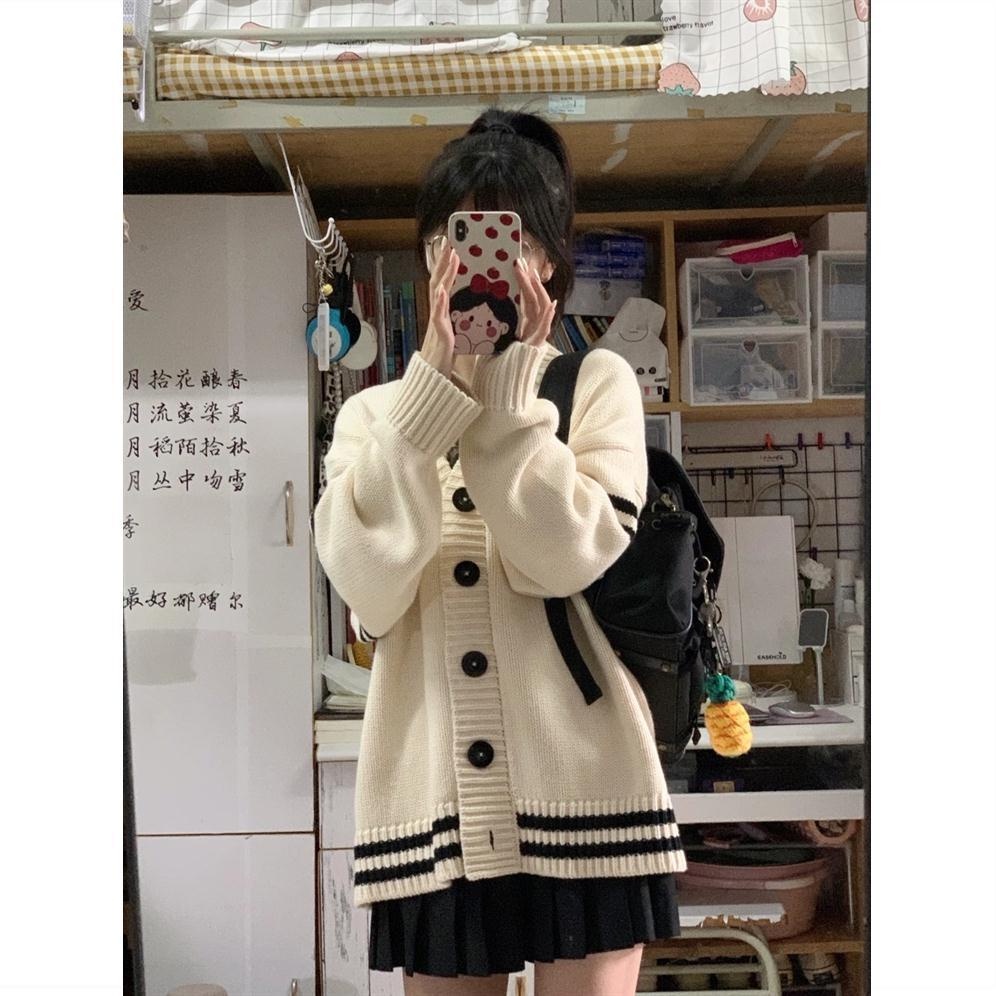 Áo khoác cardigan dệt kim XIAOZHAINV cổ chữ V dáng rộng thời trang cho nữ