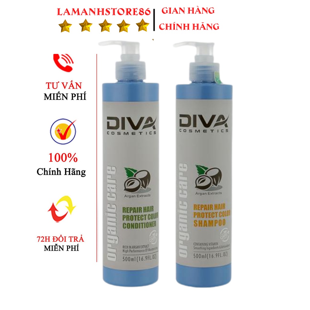 Dầu gội Diva Xanh phục hồi tóc hư tổn khô sơ kiềm dầu sạch gàu, cặp gội xả chính hãng 500ml – 750ml hàng chính hãng