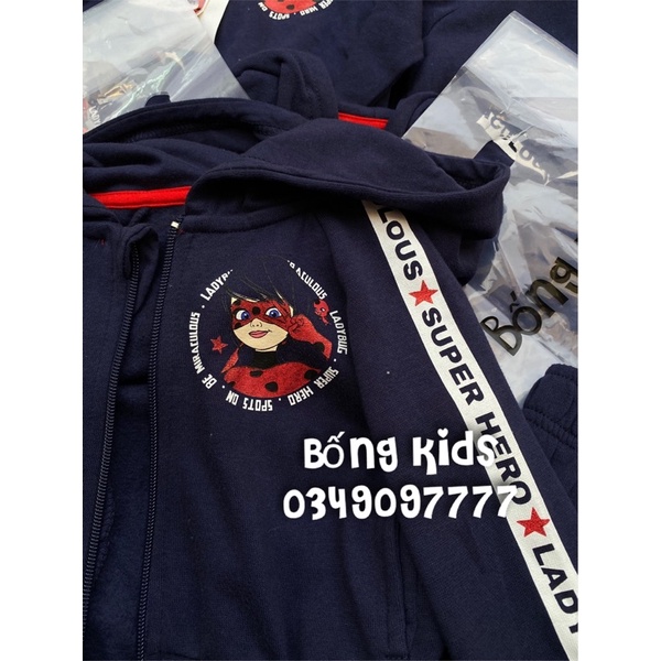 Bộ Nỉ Kéo Khoá Hoodie Bé Gái LadyBug Navy