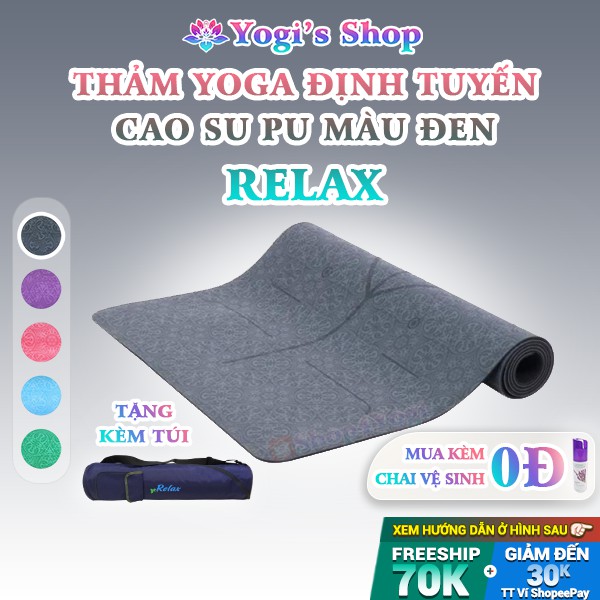 Thảm Yoga Định Tuyến Relax Cao Su Thiên Nhiên PU Màu Đen (Tặng Túi Đựng)