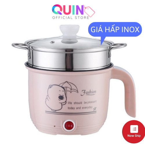 Ca Nấu Mì, Nấu Cơm Đa Năng Có Tay Cầm 1,8L - Nồi Lẩu Điện Mini Kèm Giá Hấp Inox