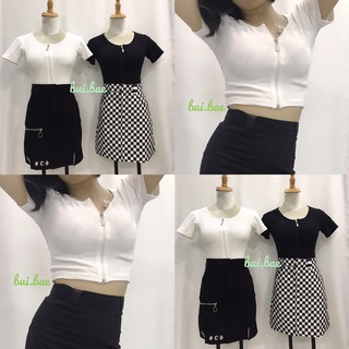 Áo crop top kéo khoá anh that
