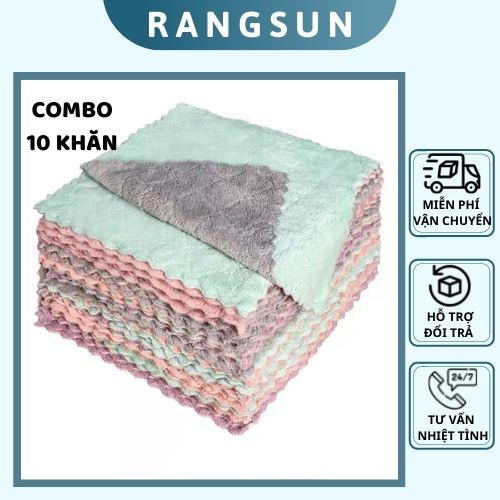 COMBO 10 Khăn lau đa năng bếp, bát đĩa, cốc chén thấm nước chống dính dầu mỡ hai mặt