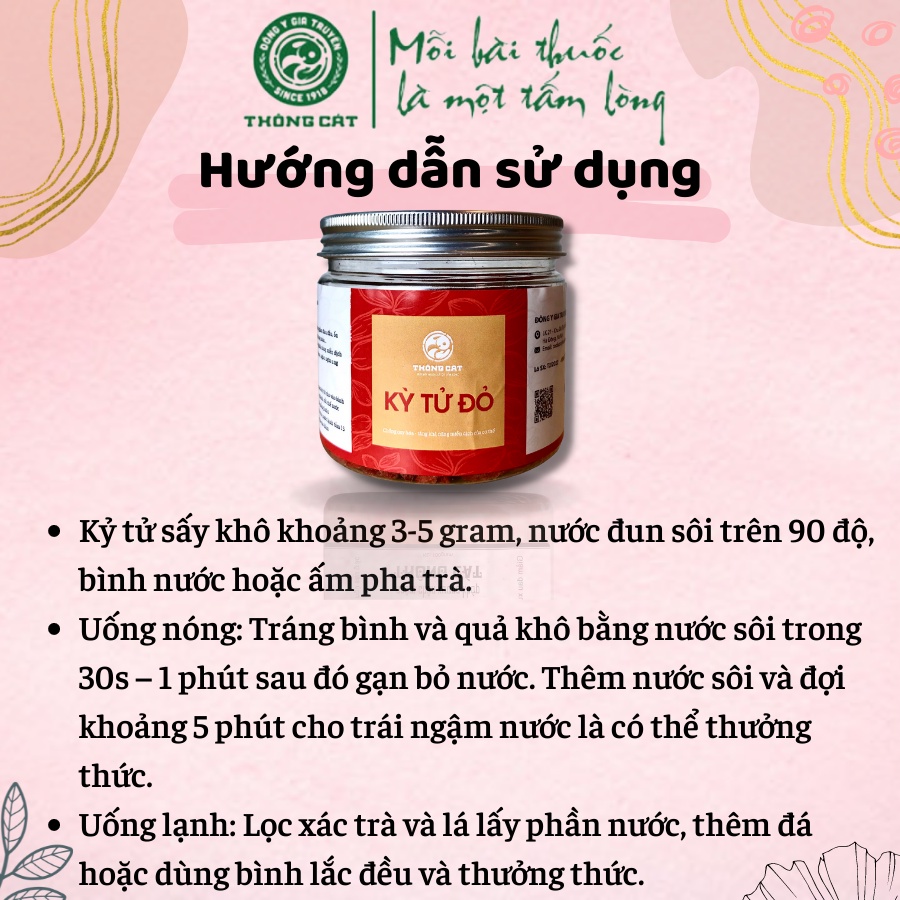 Kỷ Tử sấy khô THÔNG CÁT 1918 Trà kỷ tử đẹp da, làm trà dưỡng nhan, chè dưỡng nhan giúp da dẻ mịn màng