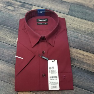 Áo sơ mi nam Việt Tiến tay ngắn màu ĐỎ ĐÔ , chính hãng , cao cấp – form suông  REGULAR- tà bầu