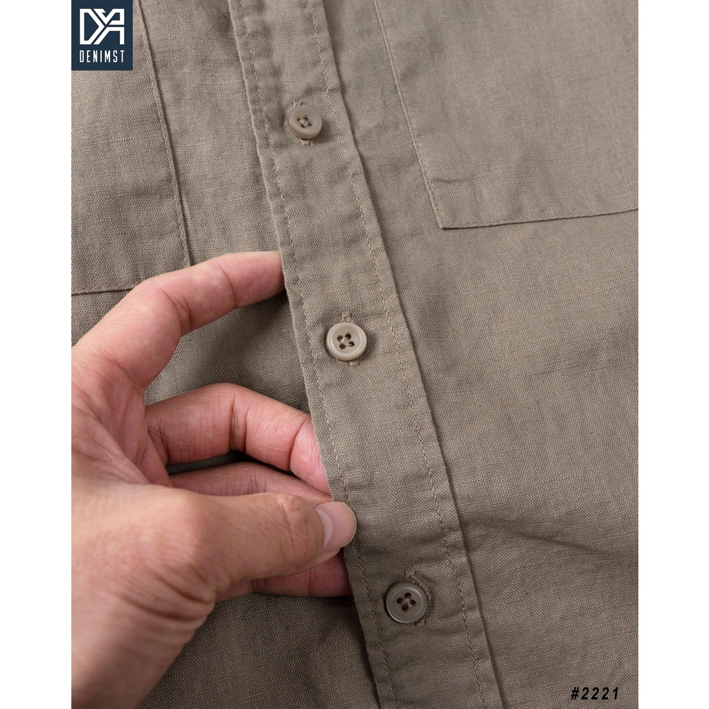 Áo sơ mi đũi nam DENIMST 2221, chất linen tưng cao cấp, phong cách Hàn Quốc, 2 túi ngực trẻ trung
