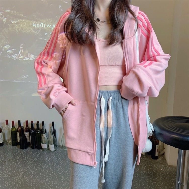 【Yuki】Áo khoác màu hồng siêu xinhhh sọc kẻ tay phong cách Hàn QUốc | BigBuy360 - bigbuy360.vn