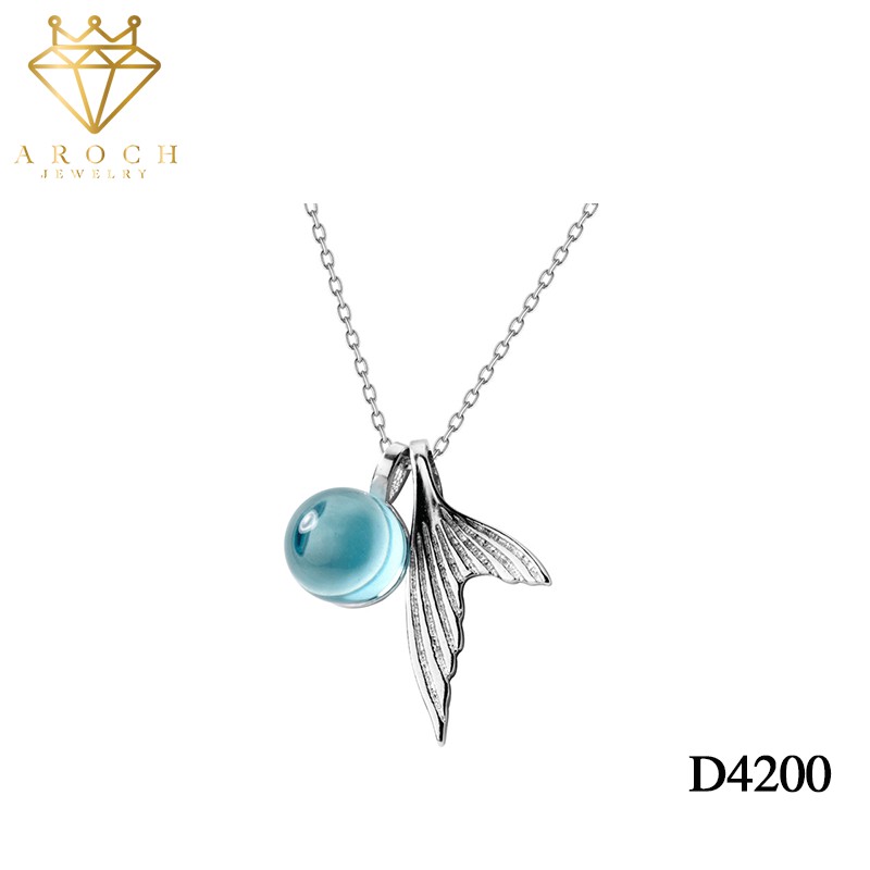 Dây chuyền bạc Ý s925 đuôi cá gắn đá xanh dương D4200 - AROCH Jewelry