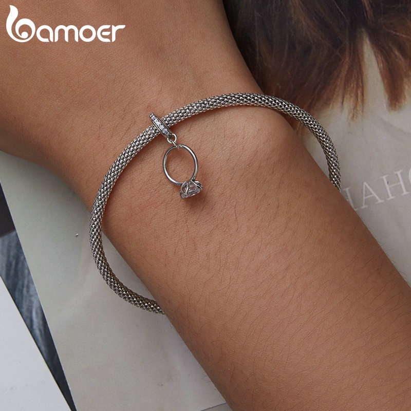 Hạt xâu BAMOER xi bạc 925 hình hoa sen dùng làm vòng đeo tay