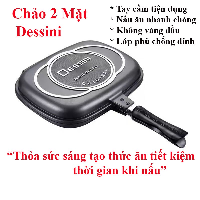 Chảo chống dính - chảo 2 Mặt Dessini - Xuất Xứ ITALY 36CM - Chảo đa năng tiện dụng chống dính,chiên,rán thức ăn(Màu đen)
